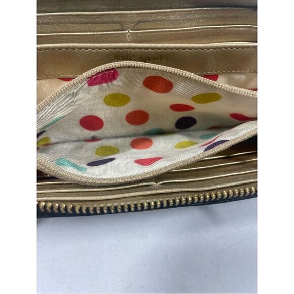 Kate Spade Patent Black Dotted Continental Wallet Zip Around Polka Dot Lining - Picture 4 of 7